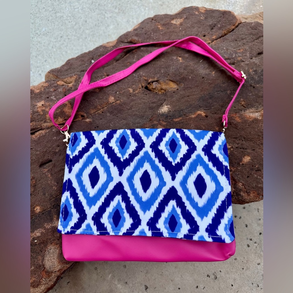 NEW! Blue Ikat Convertible Clutch or Crossbody Purse